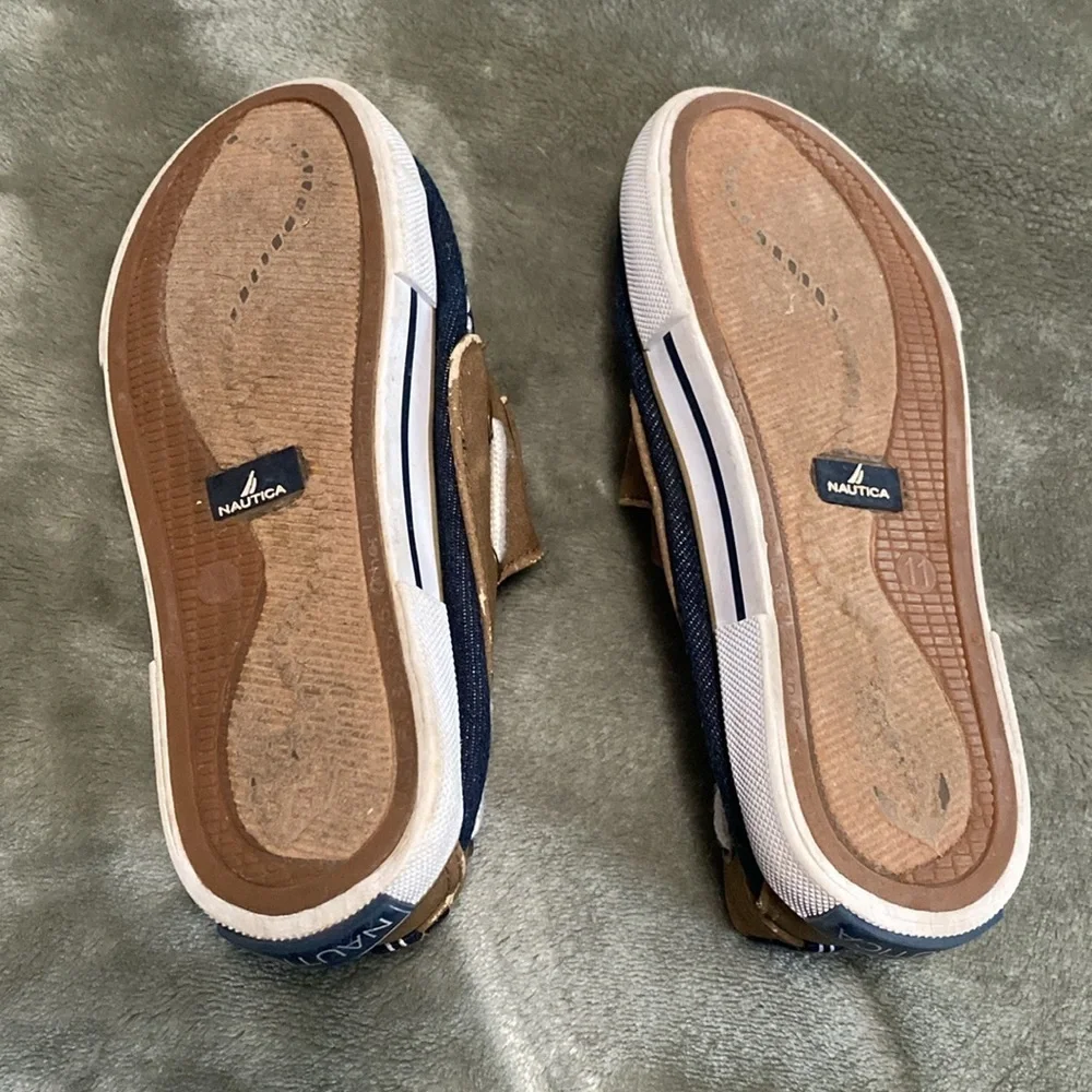Toddler boy Nautica Navy and Tan Boat Shoes